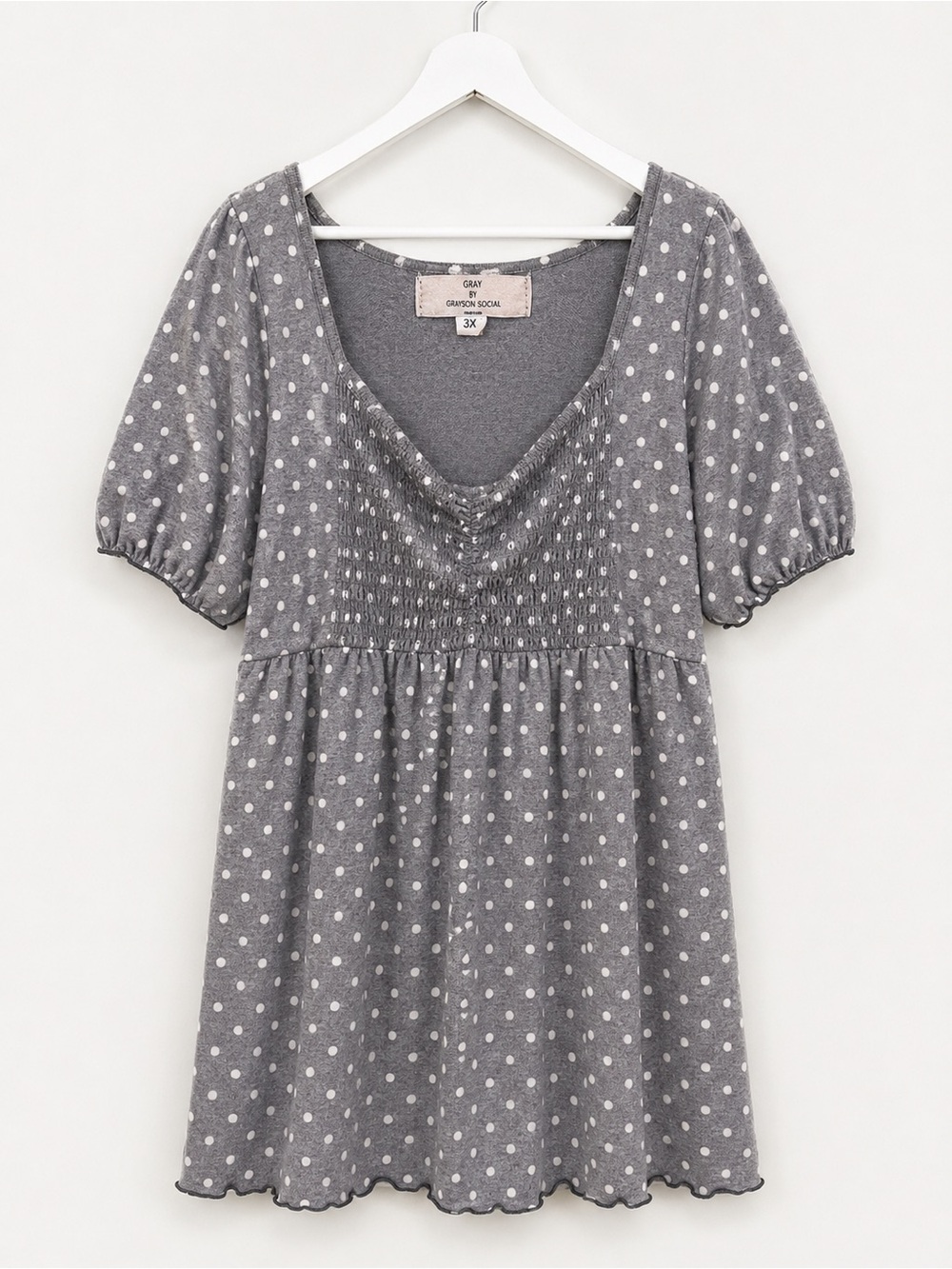 Gray Polka Dot Smocked Peplum Top
